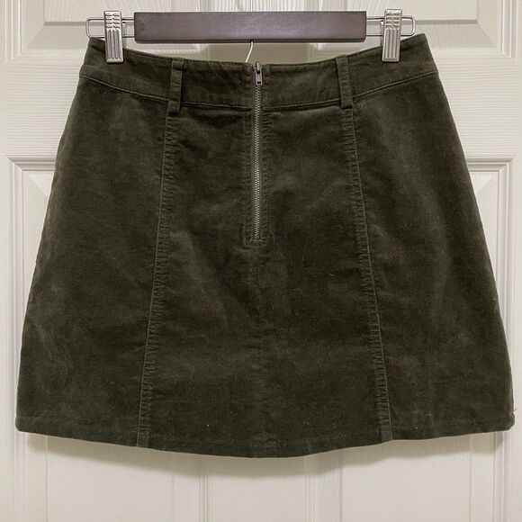 Forever 21 Lace Up Corduroy Mini Skirt Olive Green Velvety Soft Grunge Sz Small - Picture 2 of 9